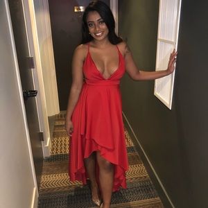 Red high low dress